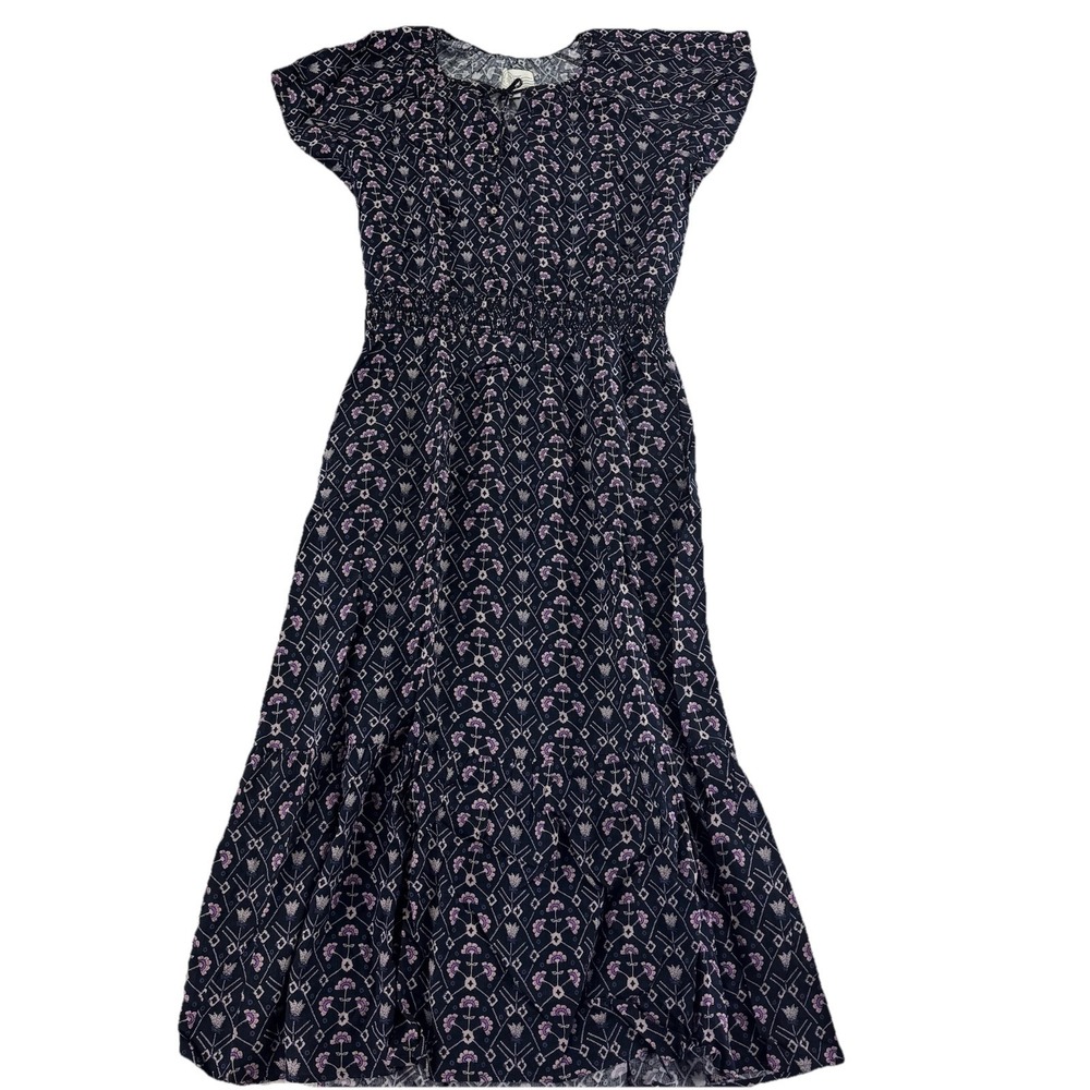Destination 365 Regular Printed Short Sleeve Midi Dress Small Black Abstract